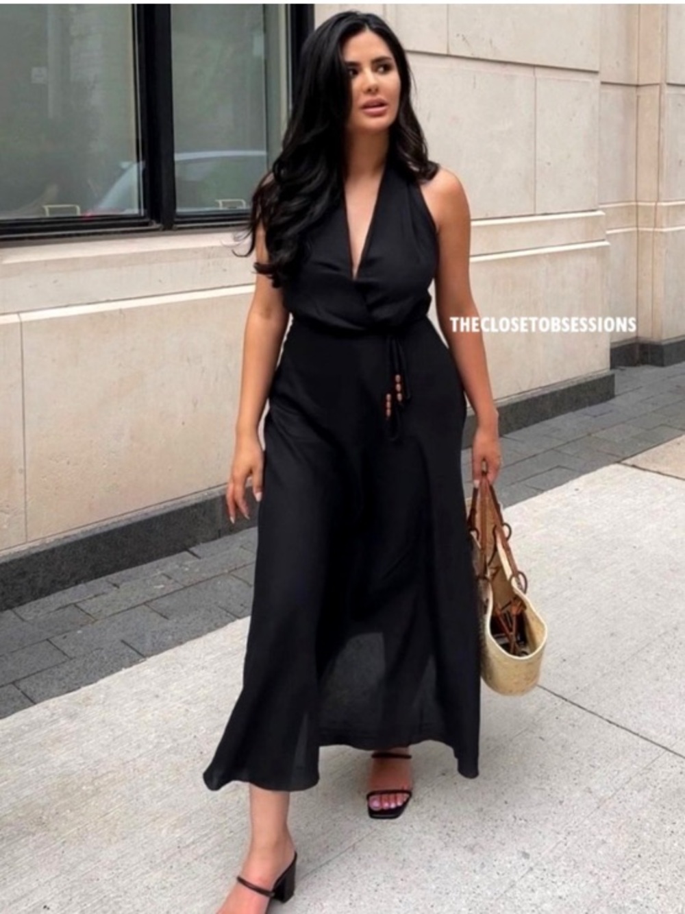 Zara Black Halter Linen Midi maxi dress